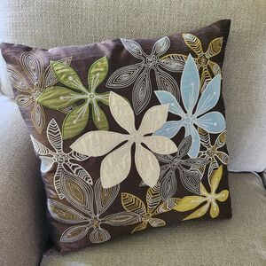 Pier 1 Imports Carafe Brown Faux Silk Embroidered Decorative Pillow 15x15x4